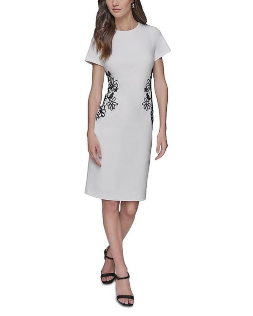 Karl Lagerfeld Gray Scuba Crepe Soutache Dress