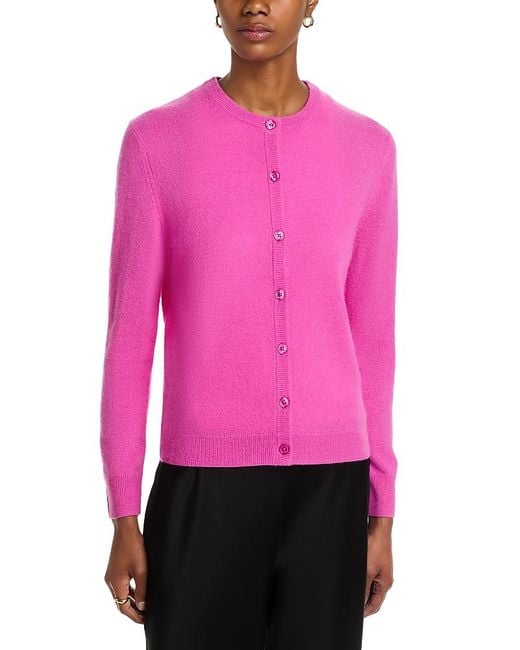 C by Bloomingdale's Cashmere Pink Cashmere Crewneck Cardigan Sweater