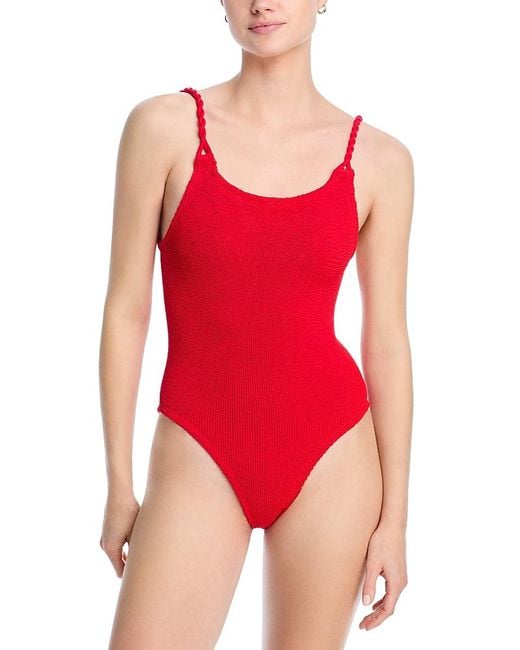 Hunza G Red Camille Crinkle One Piece Swimsuit