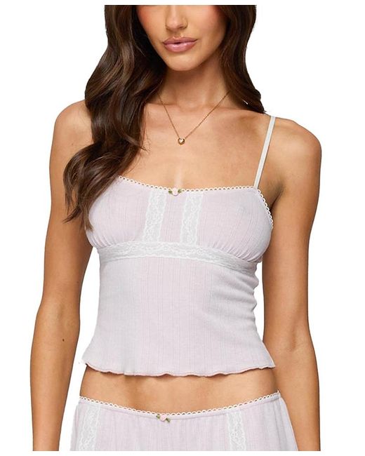 Edikted White Sephi Lacey Pointelle Tank Top