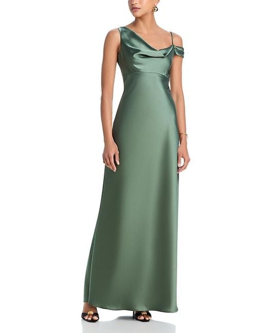 Aqua Women's Green Long Satin One Shoulder Gown