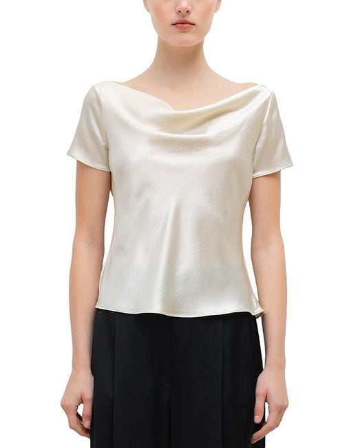 Leset White Barb Draped Neck Top