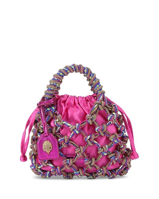 Kurt Geiger Pink Small Macrame Crystal Bag