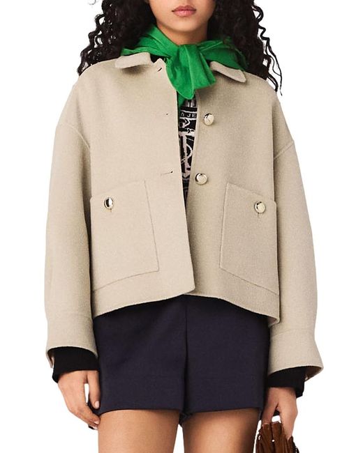 Maje Black Pleated Back Wool Blend Jacket