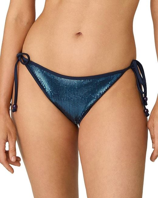 Shoshanna Blue Sequined Side Tie Bikini Bottom