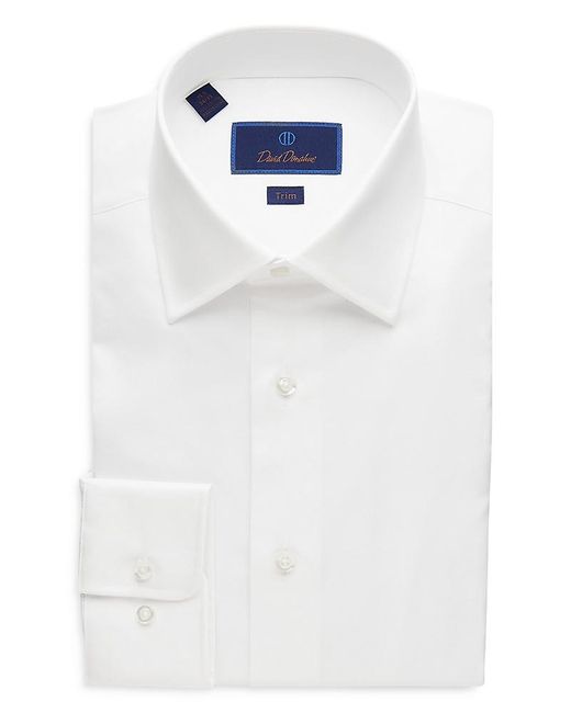 David Donahue White Super Fine Twill Trim Fit Dress Shirt for men