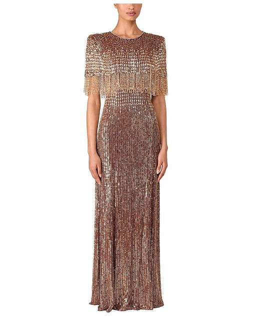 Jenny Packham Brown Lyla Sequin-Embellished Gown