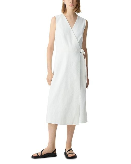 Theory White Sleeveless A-Line Wrap Midi Dress