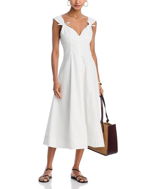 Aqua White Cotton Poplin Midi Dress