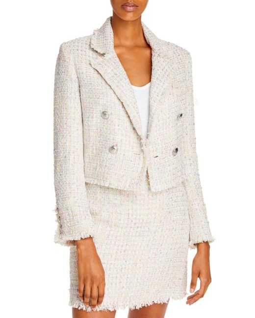 Aqua Cropped Tweed Blazer in White | Lyst