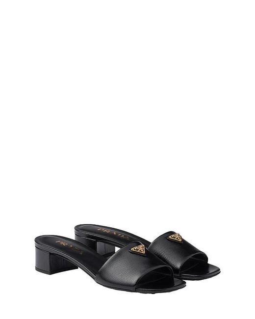 Prada Black Saffiano Patent Leather Sandals