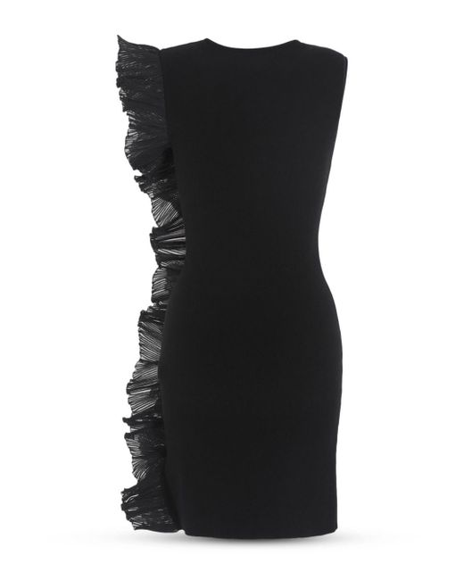 Armani Emporio Milano Stitch Pleated Ruffle Trim Dress in Black | Lyst