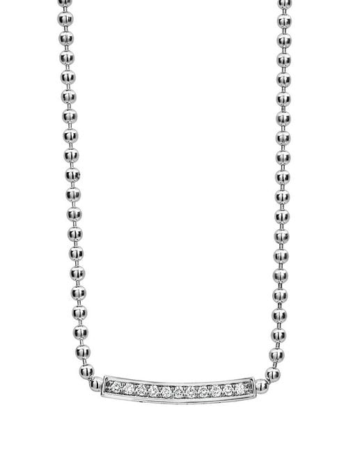 Lagos Metallic Sterling Caviar Spark Diamond Bar & Ball Chain Necklace, 16