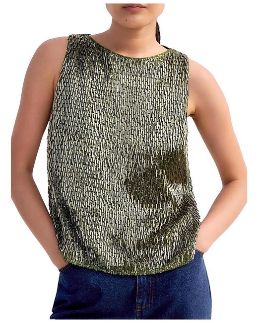 Ro & Zo Gray Sequin Shell Tank Top