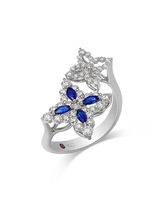 Roberto Coin White 18K Diamond Princess Outline Sapphire & Diamond Flower Bypass Ring