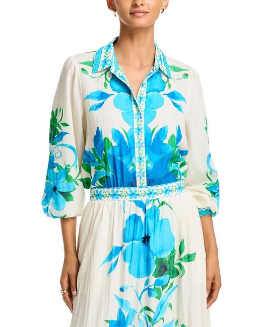 Tahari Blue Button Down Blouse