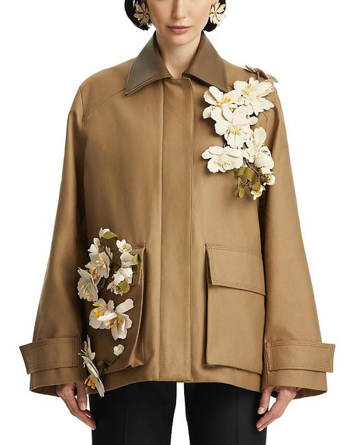 Oscar de la Renta Brown Floral Embellished Jacket