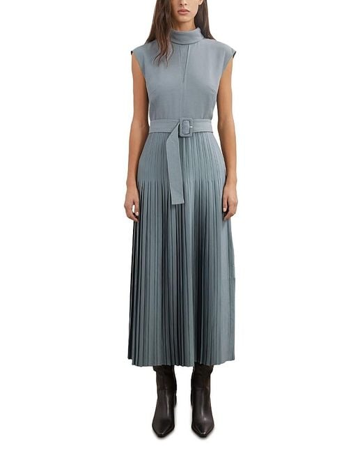 Reiss Women's Blue Ania Pleated Skirt Midi Dress