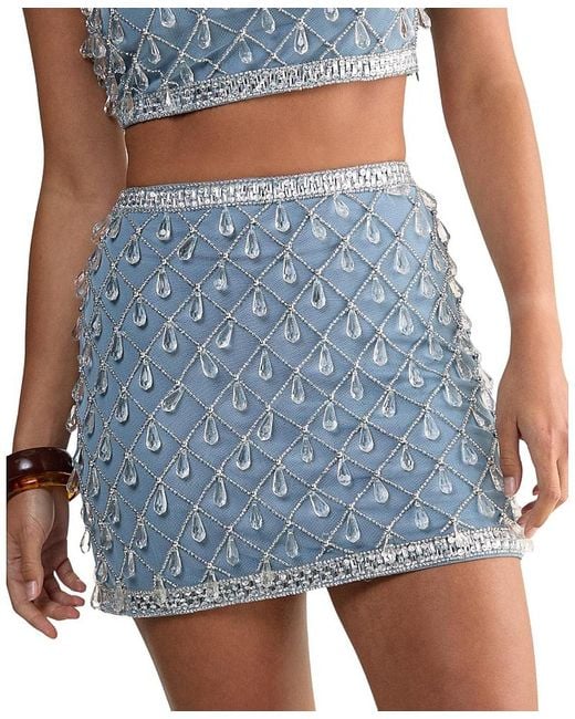 Nasty Gal Women's Blue Droplet Embellished Mini Skirt