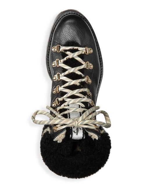 new look lace up shearling hiker boots in black