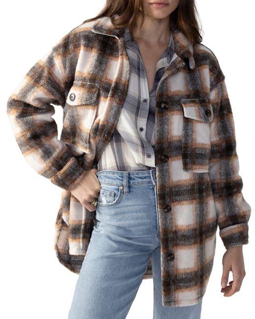 Sanctuary Town Oversized Plaid Shirt Jacket in Gray | Lyst