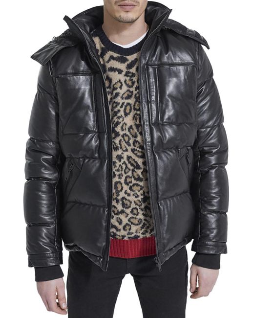 The Kooples Leather Puffer Jacket in Black for Men | Lyst