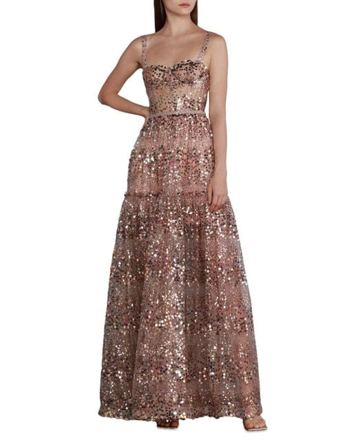 Bronx and Banco Synthetic Midnight Gold Sequin Sweetheart Gown in ...