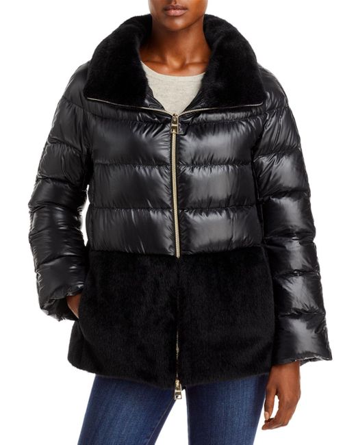 Herno Faux Fur And Down Puffer Jacket in Black | Lyst