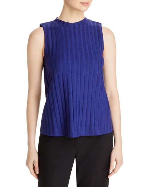 Eileen Fisher Synthetic Mock Neck Ribbed Tank in Iris (Blue) | Lyst