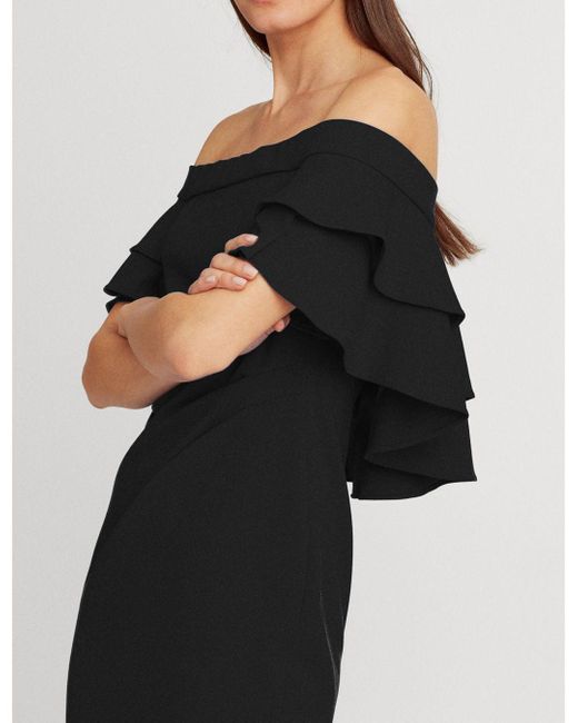 Ralph Lauren Lauren Ruffled Off - The - Shoulder Crepe Dress in Black | Lyst