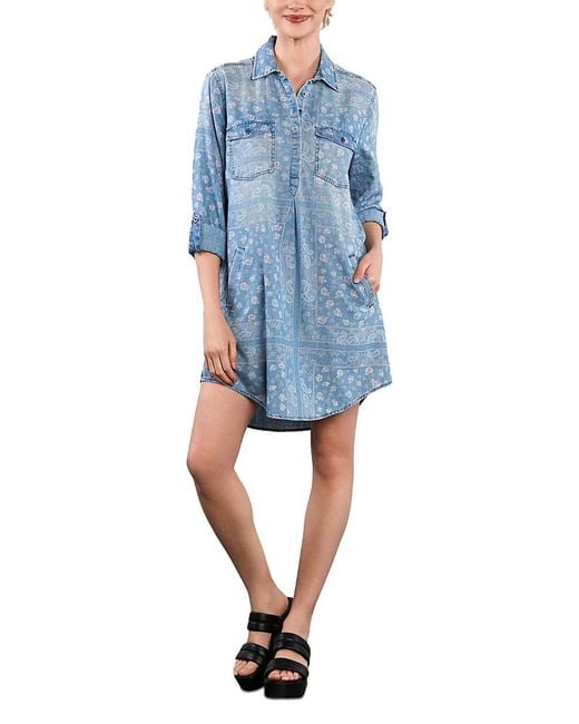 BILLY T Blue Bandana Shirt Dress