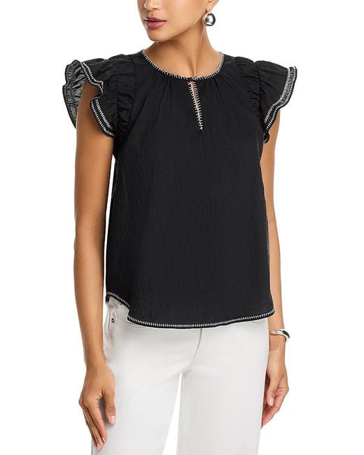 Rails Black Sable Flutter Sleeve Top