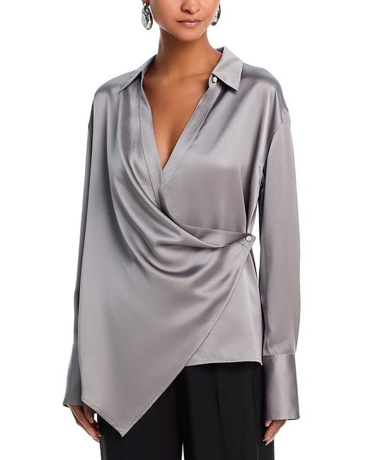 Helmut Lang Gray Silk Relaxed Wrap Shirt