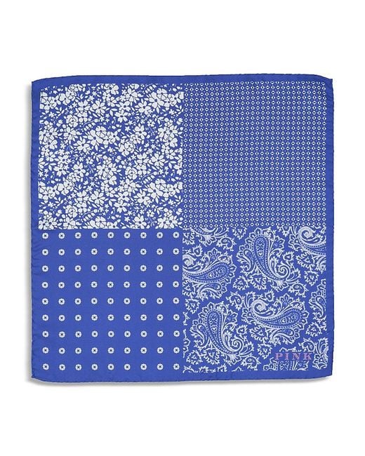 Thomas Pink Blue Pattern Quadrant Pocket Square for men