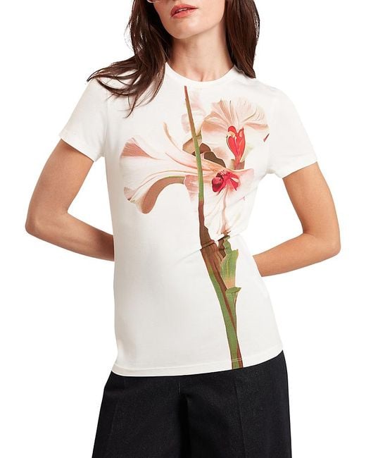 Ted Baker White Meeliee Printed Fitted Tee