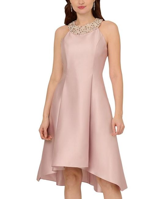 Adrianna Papell Women's Pink Pearl Halter Collar Mikado Dress