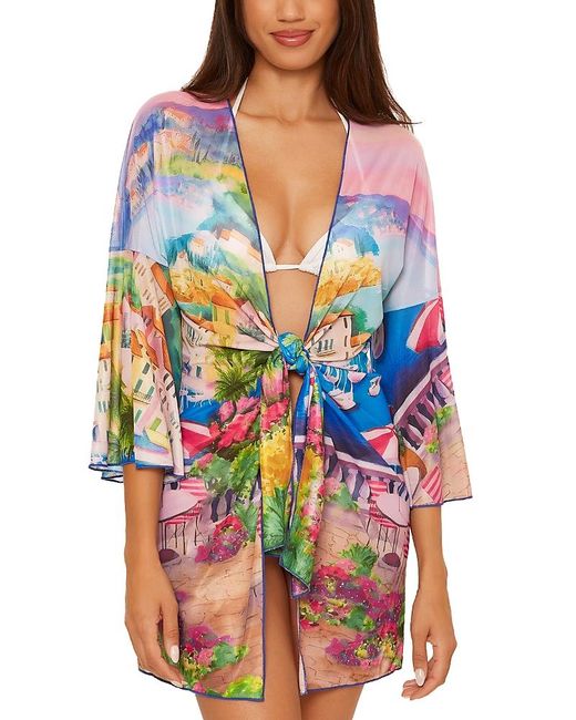 Becca Blue Positano Mesh Kimono Swim Cover-Up