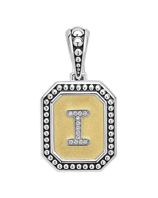 Lagos Metallic Signature Caviar Sterling & 18K Octagon Diamond A Initial Charm, 0.05 Tcw