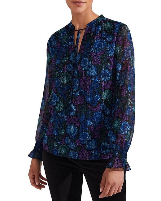 Hobbs Blue Aisha Split Neck Blouse