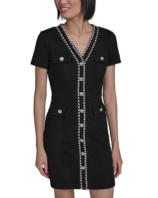 karl lagerfeld black tweed dress KARL LAGERFELD PARIS Women's Tweed Crew Neck Shift Dress