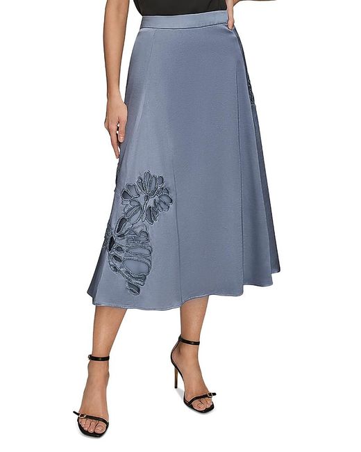 Donna Karan Blue Embellished Satin Midi Skirt