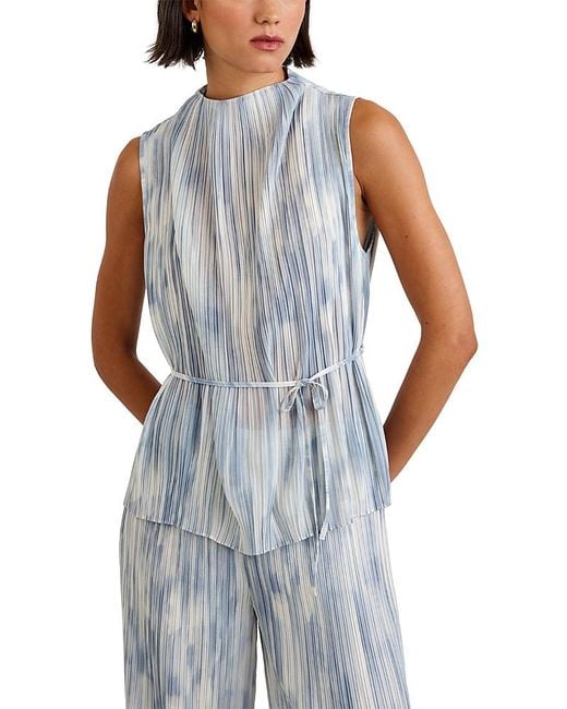 Bella Dahl Blue Mock Neck Top With Tie Belt