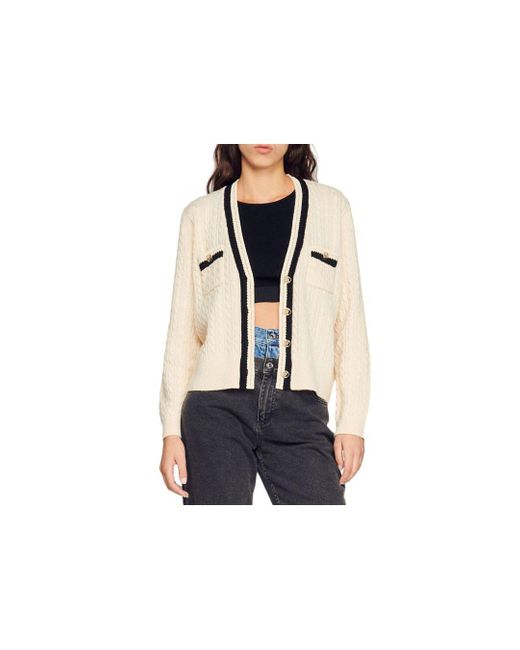 Sandro Mercredi Cable Knit Cardigan in White | Lyst
