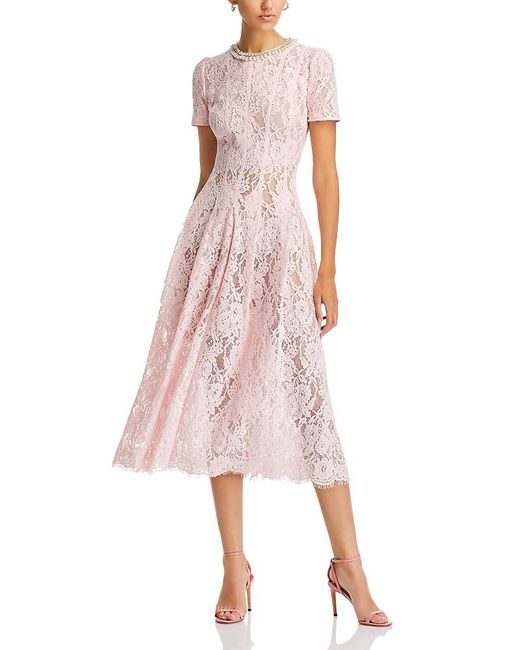 Self-Portrait Lace Midi Dress in Pink | Lyst