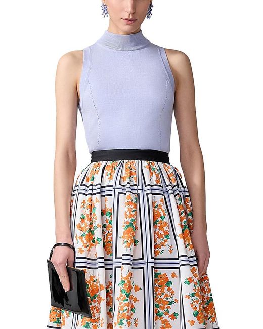 Carolina Herrera Blue Mock Neck Sleeveless Top
