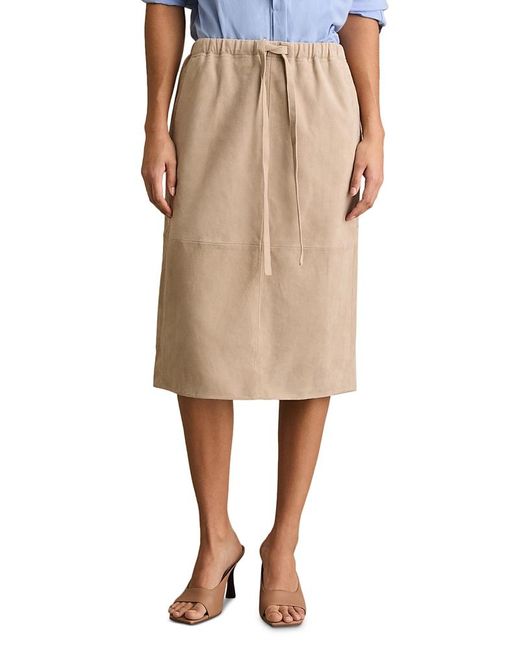 Reiss Natural Meagan Drawstring Leather Skirt