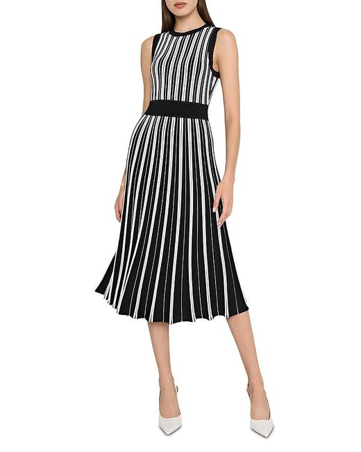 MILLY Black Pleated Midi Dress