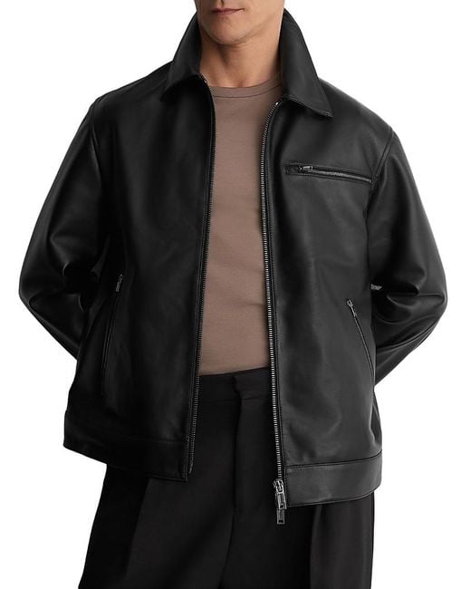 Reiss Black Strader Leather Jacket for men