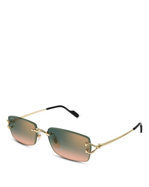 Cartier Metallic Rectangular Rimless Sunglasses, 56Mm