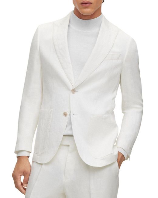 BOSS by HUGO BOSS Hutson Peak Lapel Linen Slim Fit Sport Coat in White